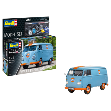 KIT PARA MONTAR REVELL MODEL SET KOMBI VOLKSWAGEN T1 PANEL VAN "GULF" 1/24 123 PEÇAS COMPLETO COM TINTAS COLA E PINCEL REV 67726